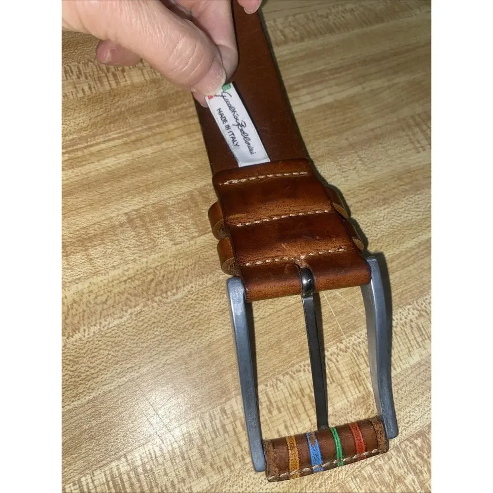 Guelhera Bollocini Brown Leather Belt Size 36 Large Soft Pliable Made In Italy